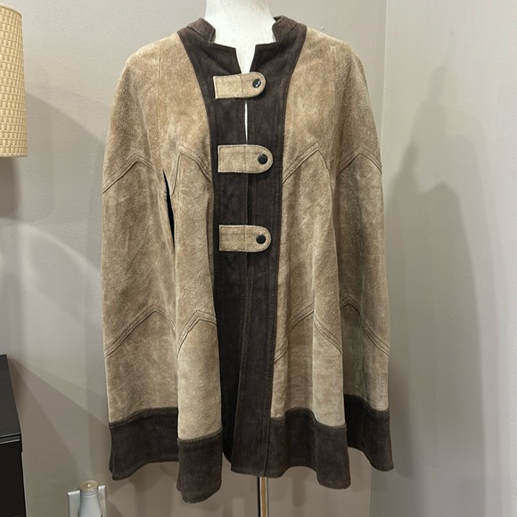Vintage Cape Poncho Express suede cape poncho coat snap closure Free Size - Picture 11 of 16
